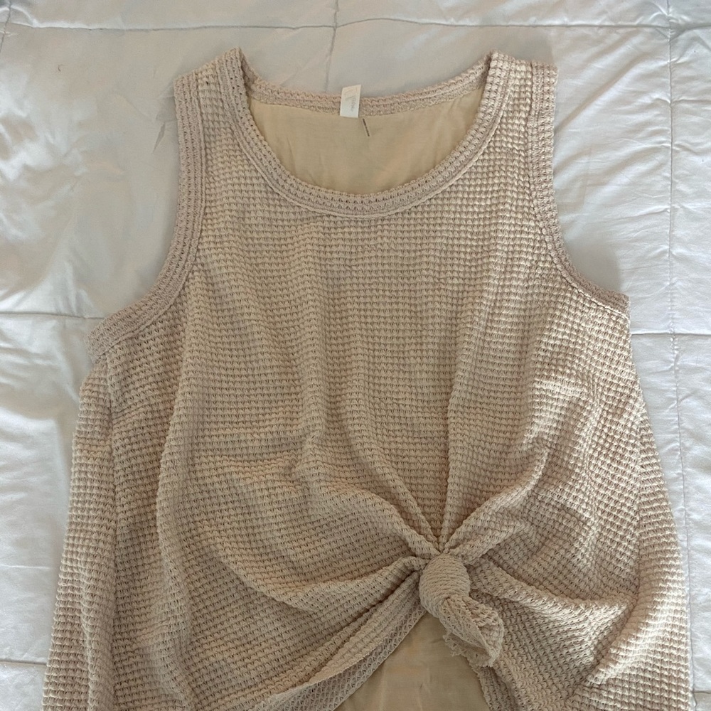 Cream Waffle Pattern Tank Top